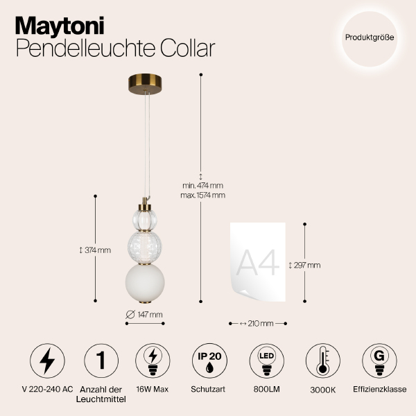 Светильник подвесной Collar P069PL-L16G3K