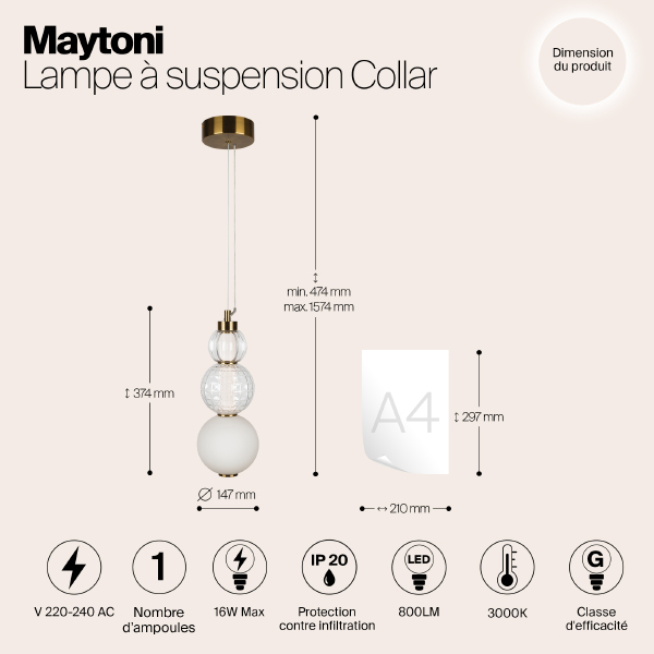 Светильник подвесной Collar P069PL-L16G3K