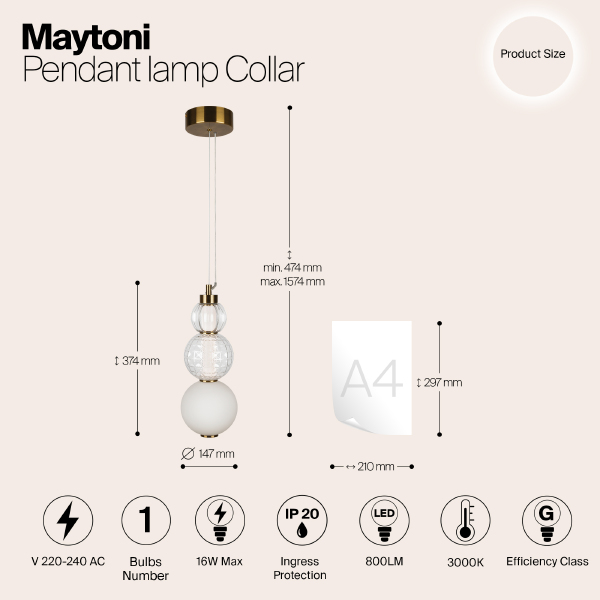 Светильник подвесной Collar P069PL-L16G3K