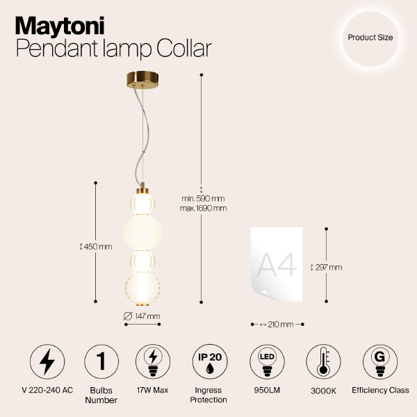 Светильник подвесной Collar P069PL-L17G3K