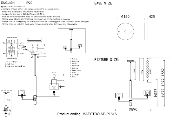 Люстра на штанге Maestro MAESTRO SP-PL5+5 GOLD