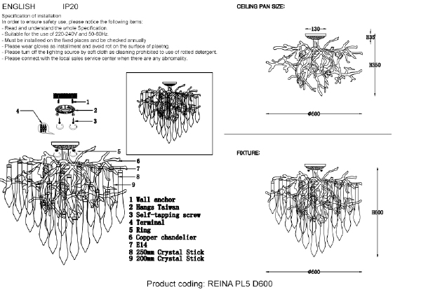 Потолочная люстра Reina REINA PL5 D600 SILVER PATINA
