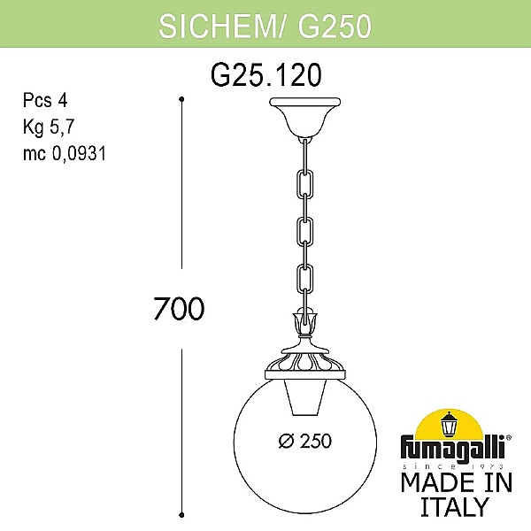 Уличный подвесной светильник Globe 250 G25.120.000.AZF1R