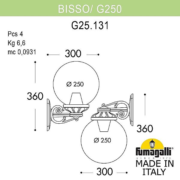 Уличный настенный светильник Globe 250 G25.131.000.AYF1RDN