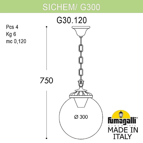 Уличный подвесной светильник Globe 300 G30.120.000.BYF1R