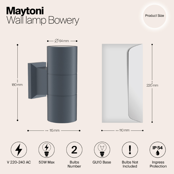 Уличный настенный светильник Bowery O574WL-02GR
