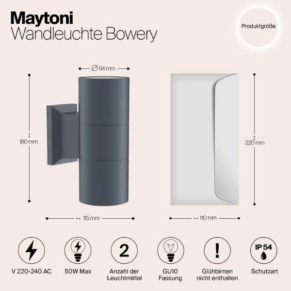 Уличный настенный светильник Bowery O574WL-02GR
