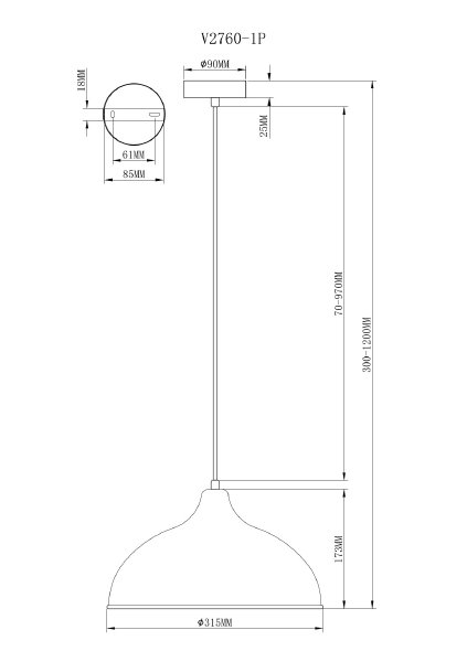 Светильник подвесной Sega V2760-1P