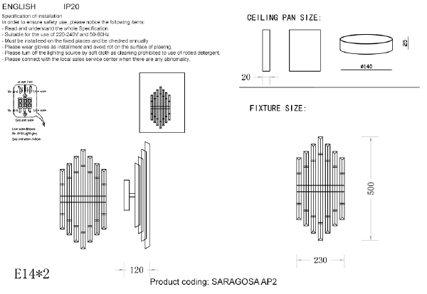 Настенное бра Saragosa SARAGOSA AP2 BRASS/TRANSPARENTE