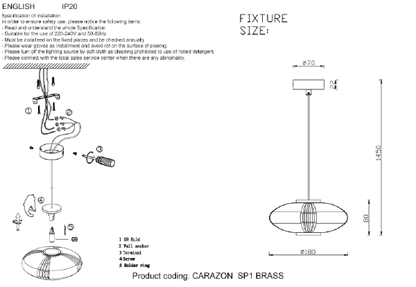Светильник подвесной Carazon CARAZON SP1 BRASS