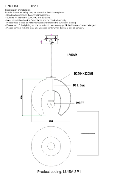 Светильник подвесной Luisa LUISA SP1 BRASS/TRANSPARENT