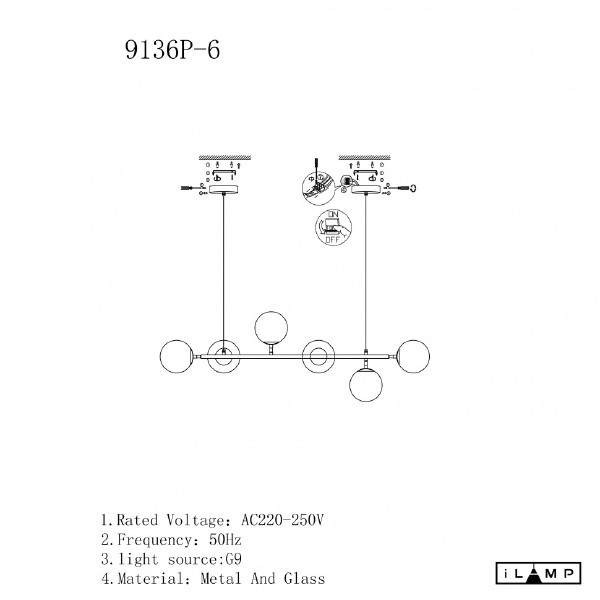 Светильник подвесной Golden 9136P/6 GL-WH