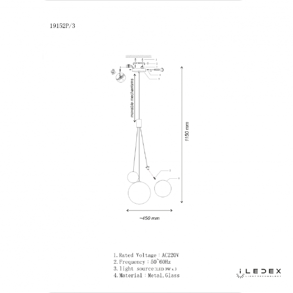 Светильник подвесной Selfie 19152P/3-6W-3000K CP