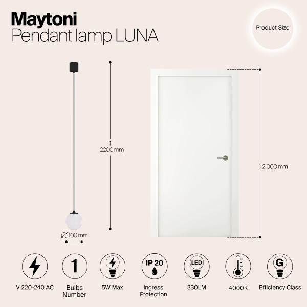 Светильник подвесной Luna P039PL-5W4K-10-B