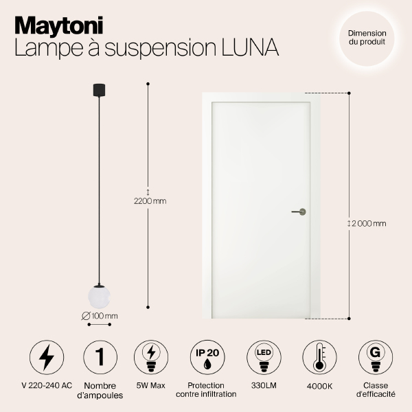 Светильник подвесной Luna P039PL-5W4K-10-B