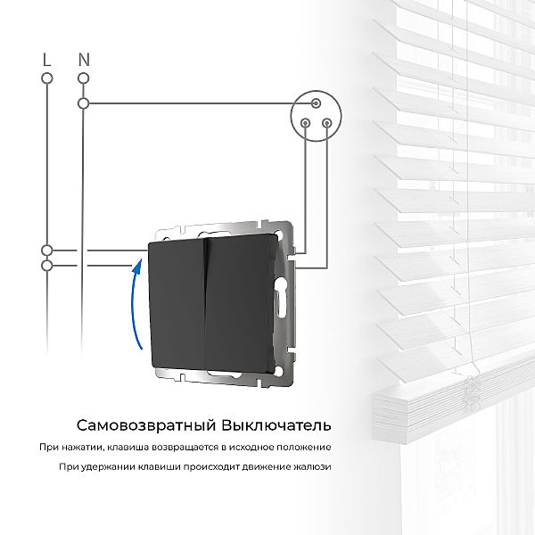 Выключатель Werkel W1122408/ Выключатель двухклавишный с самовозвратом (черный матовый)