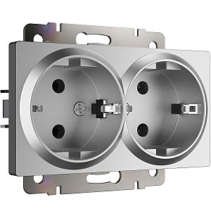 Розетка Werkel W1172065/ Розетка двойная с заземлением (серебряный матовый)