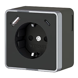 Розетка Werkel W5071735/ Розетка с заземлением, шторками и USB тип A+C Gallant (чёрный хром)