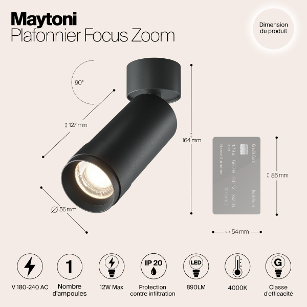 Светильник спот Focus Zoom C055CL-L12W4K-Z-B