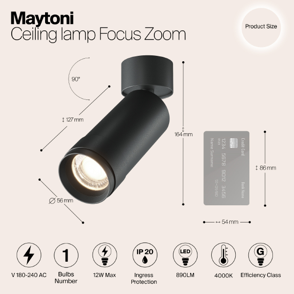 Светильник спот Focus Zoom C055CL-L12W4K-Z-B