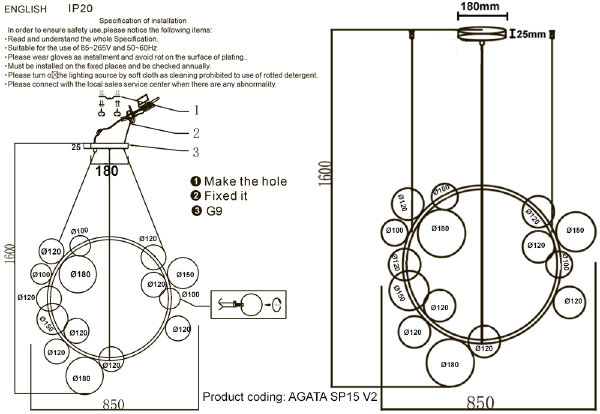 Подвесная люстра Agata AGATA SP15 V2 CHROME/TRANSPARENTE