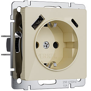 Розетка Werkel W1171743/ Розетка с заземлением, шторками и USB тип A+C (айвори акрил)