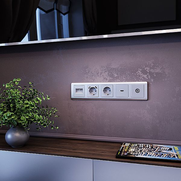 Розетка Встраиваемые механизмы серебряные W1184006/ ТВ-розетка проходная (серебряный)