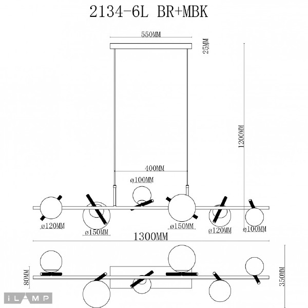 Подвесная люстра Golden 2134-6L BR+MBK
