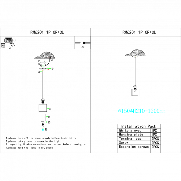 Светильник подвесной King RM6201-1P CR+CL