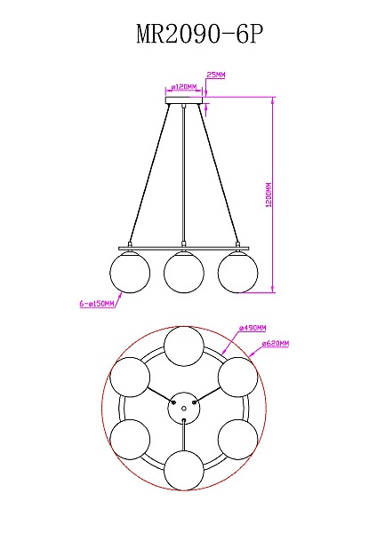 Подвесная люстра Edith MR2090-6P