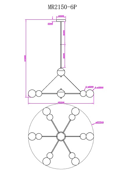 Люстра на штанге Paulo MR2150-6P