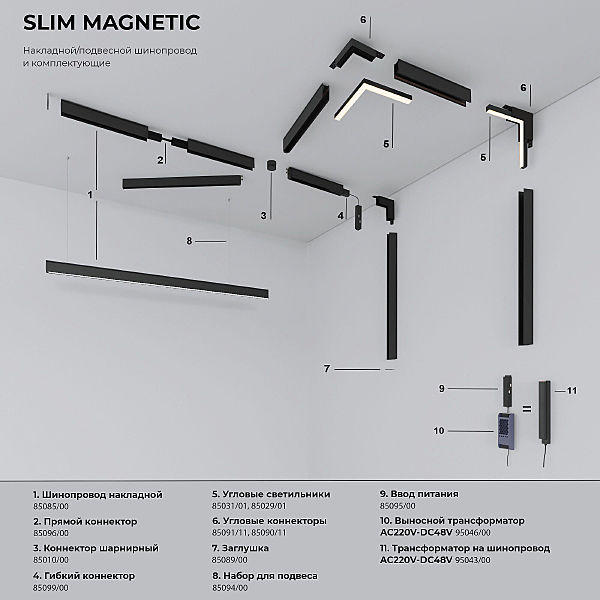 Трековый светильник Slim Magnetic Slim Magnetic L01 Трековый светильник 10W 3000K (черный) 85000/01