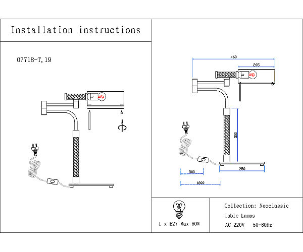 Настольная лампа Джиона 07718-T,19
