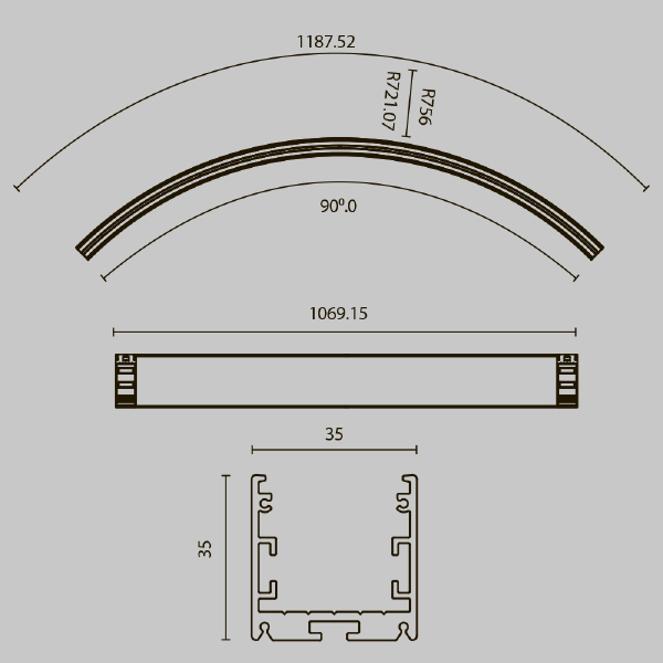 Профиль Радиусный профиль ALM-3535R-B-IN-90°-1.5M