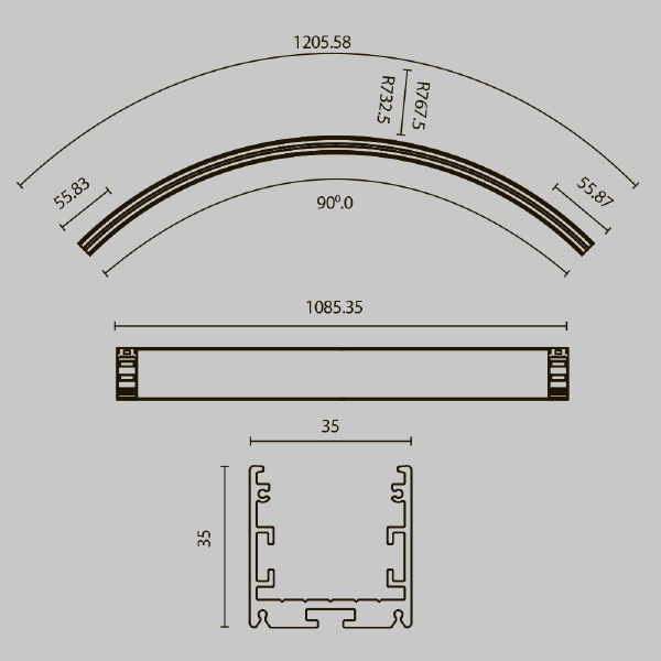 Профиль Радиусный профиль ALM-3535R-B-D-90°-1.5M