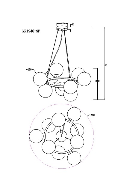 Подвесная люстра Aerton MR1946-9P