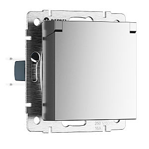 Розетка Встраиваемые механизмы серебряный матовый W1171265/ Розетка влагозащ. с зазем. с защит. крышкой и шторками N (серебряный матовый)