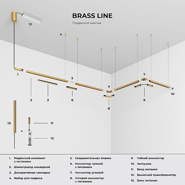 Монтажный элемент Line Magnetic Brass Line Декоративная накладка для шинопровода (20см) (латунь) 85232/00