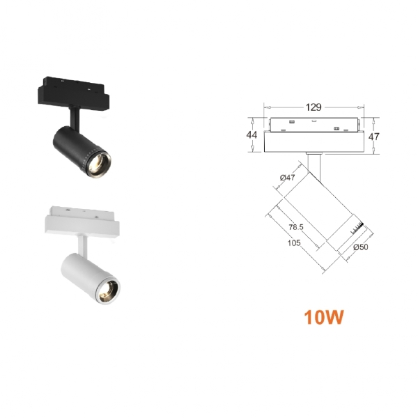 Трековый светильник VISION48/22 ZOOM 4822-020-D47-10W-10/60DG-4000K-WH