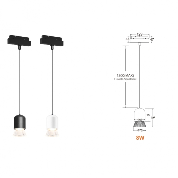 Трековый светильник VISION48/22 4822-015-D72-8W-38DG-3000K-BK
