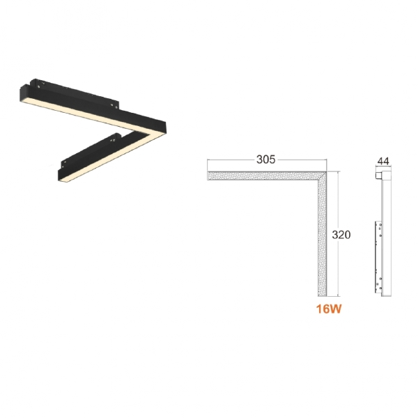 Трековый светильник VISION48/22 4822-013-L320-16W-110DG-3000K-BK