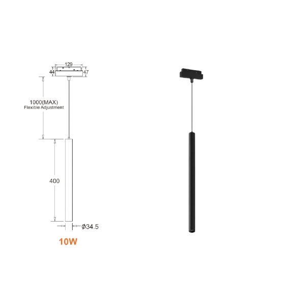 Трековый светильник VISION48/22 4822-009-H400-10W-24DG-3000K-BK
