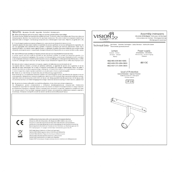 Трековый светильник VISION48/22 4822-006-D55-18W-38DG-3000K-BK