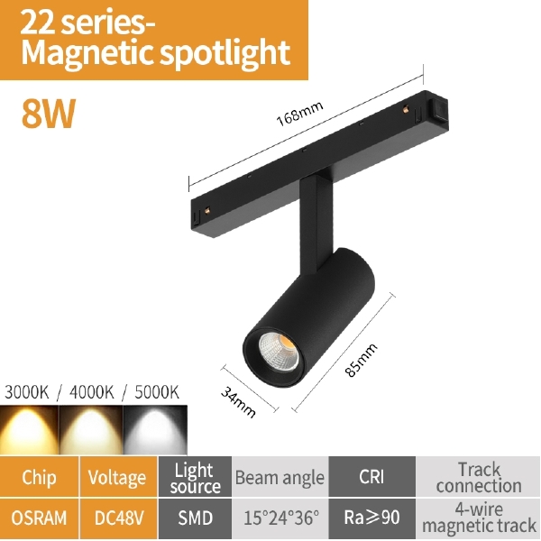 Трековый светильник VISION48/22 4822-005-D34-8W-40DG-3000K-BK