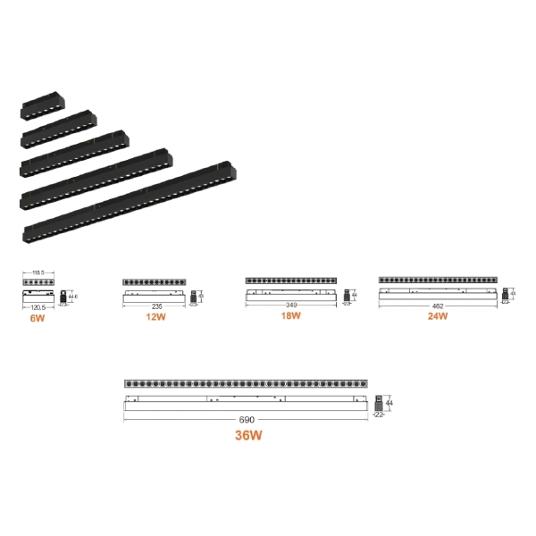 Трековый светильник VISION48/22 4822-002-L235-12W-38DG-3000K-BK