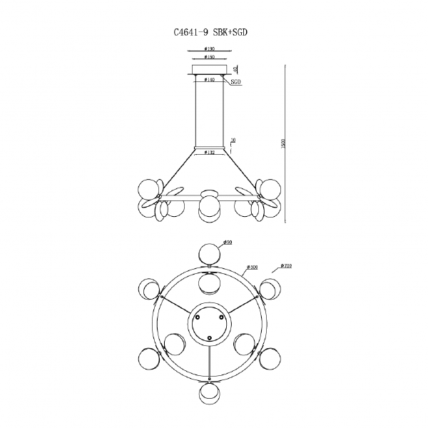 Подвесная люстра Savage C4641-9 MBK+SGD