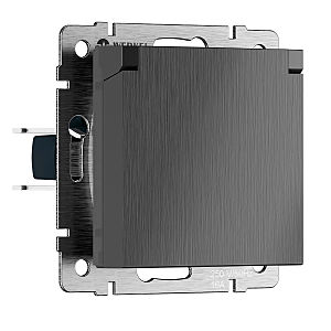 Розетка Встраиваемые механизмы графит рифленый W1171204/ Розетка влагозащ. с зазем. с защит. крышкой и шторками N (графит рифленый)