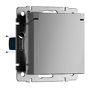 Розетка Встраиваемые механизмы серебряный рифленый W1171209/ Розетка влагозащ. с зазем. с защит. крышкой и шторками N (cеребряный рифленый)