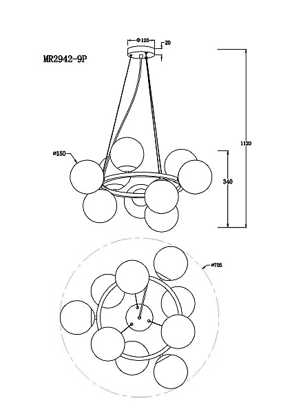 Подвесная люстра Aerton MR2942-9P