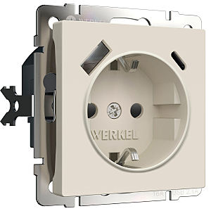 Розетка Werkel W1171762/ Розетка с заземлением, шторками и USB тип A+C (айвори матовый)